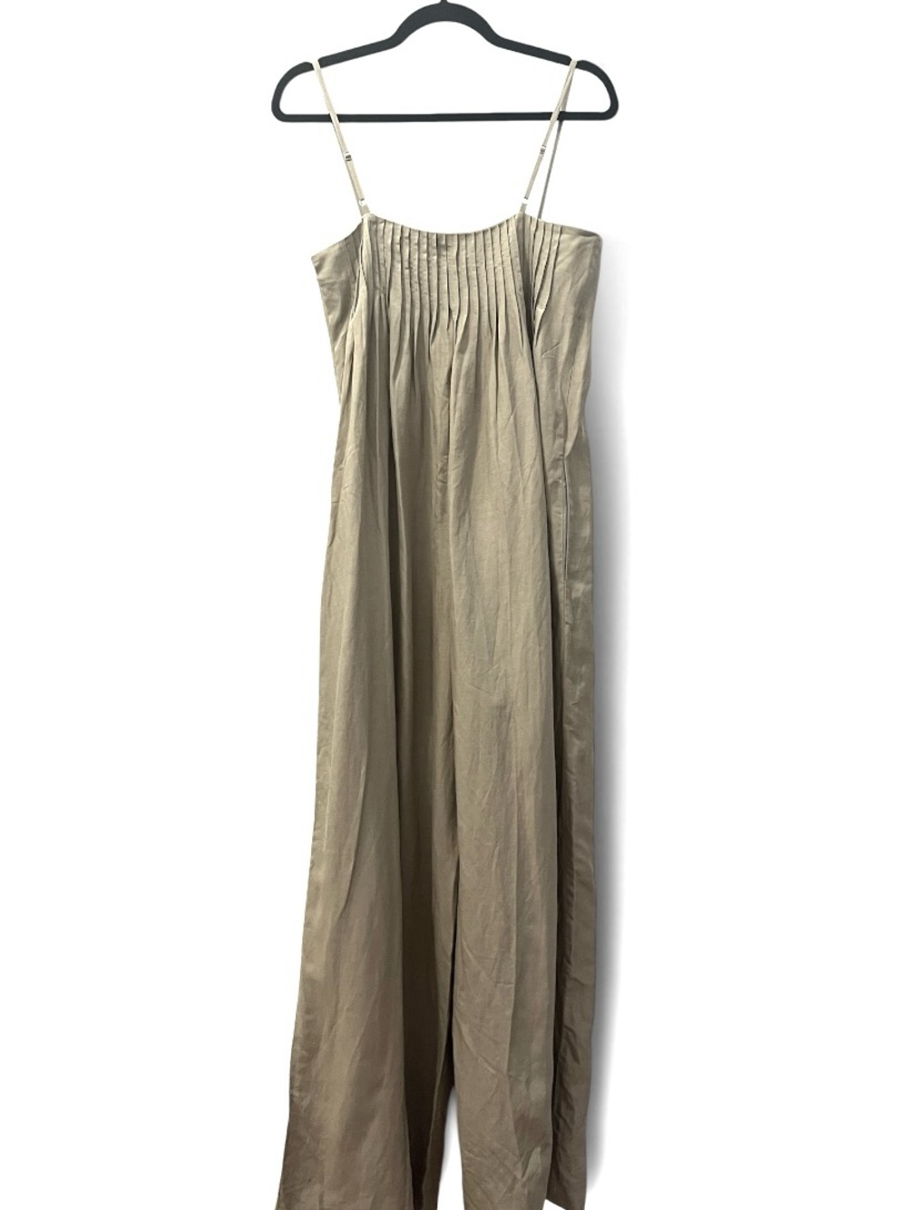 & Other Stories Strappy Jumpsuit Pleated Wide Leg Square Neck Beige Linen Blend